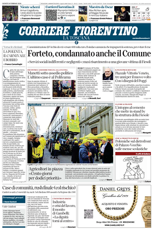 Prima pagina Corriere Fiorentino di oggi - Quotidiano regionale