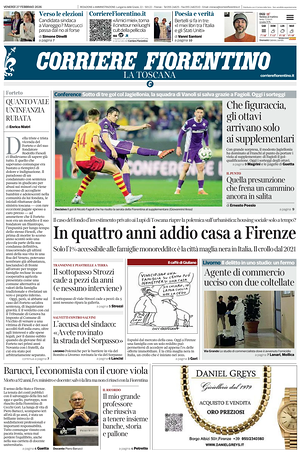 Prima pagina Corriere Fiorentino di oggi - Quotidiano regionale