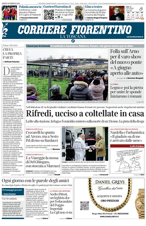 Prima pagina Corriere Fiorentino di oggi - Quotidiano regionale