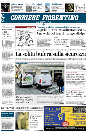 Prima pagina Corriere Fiorentino di oggi - Quotidiano regionale