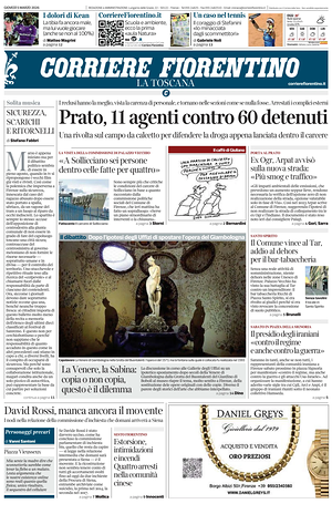 Prima pagina Corriere Fiorentino di oggi - Quotidiano regionale