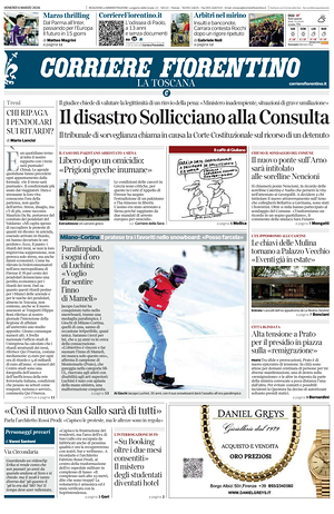 Prima pagina Corriere Fiorentino di oggi - Quotidiano regionale