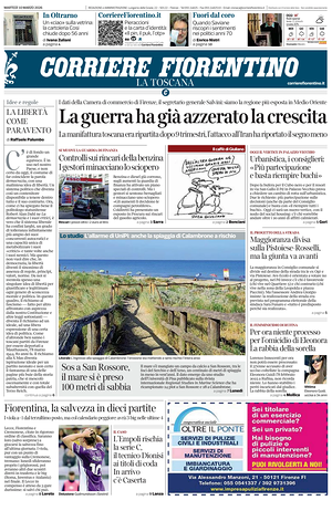 Prima pagina Corriere Fiorentino di oggi - Quotidiano regionale