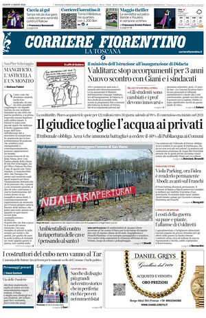 Prima pagina Corriere Fiorentino di oggi - Quotidiano regionale