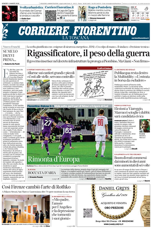 Prima pagina Corriere Fiorentino di oggi - Quotidiano regionale