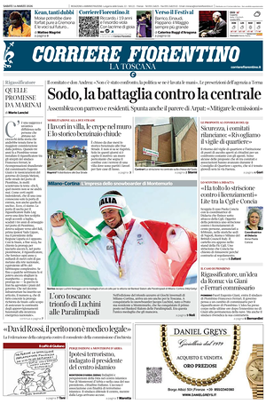 Prima pagina Corriere Fiorentino di oggi - Quotidiano regionale
