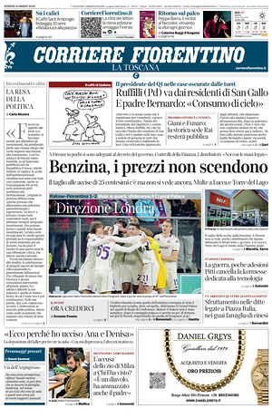 Prima pagina Corriere Fiorentino di oggi - Quotidiano regionale