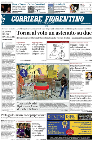 Prima pagina Corriere Fiorentino di oggi - Quotidiano regionale