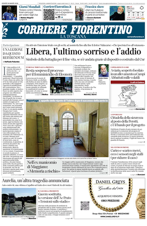 Prima pagina Corriere Fiorentino di oggi - Quotidiano regionale