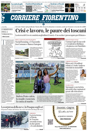 Prima pagina Corriere Fiorentino di oggi - Quotidiano regionale