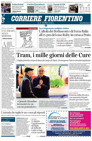 Prima pagina Corriere Fiorentino di oggi - Quotidiano regionale