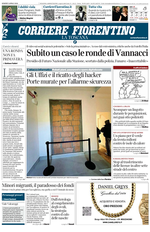 Prima pagina Corriere Fiorentino di oggi - Quotidiano regionale