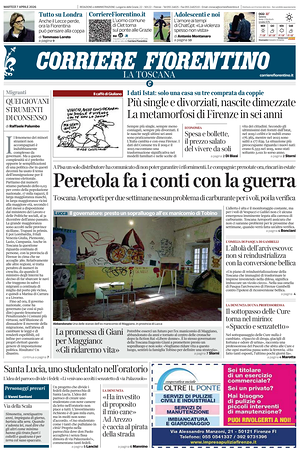 Prima pagina Corriere Fiorentino di oggi - Quotidiano regionale