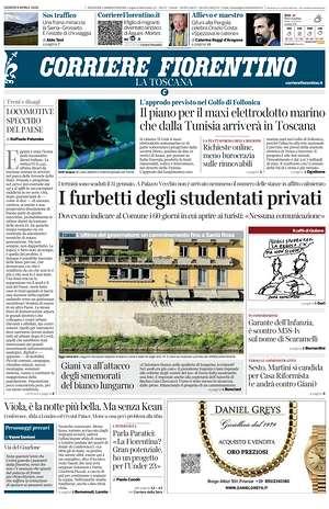 Prima pagina Corriere Fiorentino di oggi - Quotidiano regionale