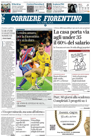 Prima pagina Corriere Fiorentino di oggi - Quotidiano regionale