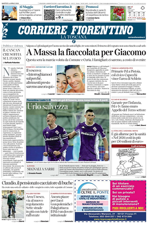 Prima pagina Corriere Fiorentino di oggi - Quotidiano regionale