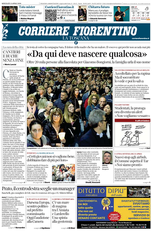 Prima pagina Corriere Fiorentino di oggi - Quotidiano regionale