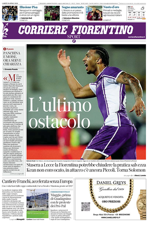Prima pagina Corriere Fiorentino di oggi - Quotidiano regionale