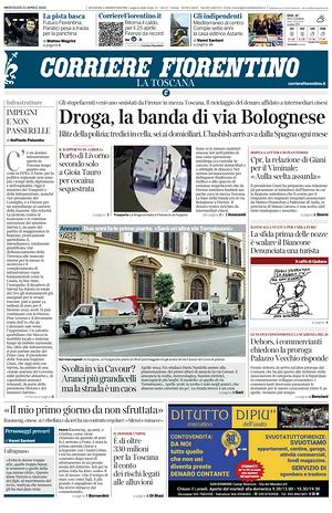 Prima pagina Corriere Fiorentino di oggi - Quotidiano regionale
