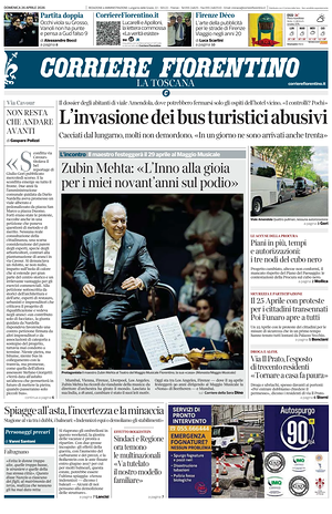 Prima pagina Corriere Fiorentino di oggi - Quotidiano regionale