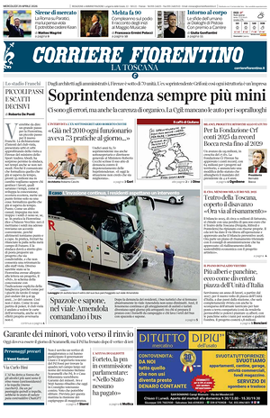 Prima pagina Corriere Fiorentino di oggi - Quotidiano regionale