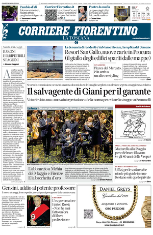 Prima pagina Corriere Fiorentino di oggi - Quotidiano regionale