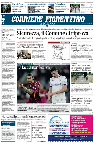 Prima pagina Corriere Fiorentino di oggi - Quotidiano regionale