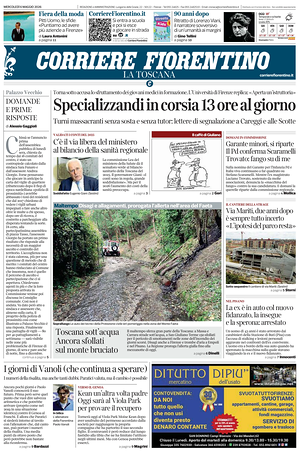 Prima pagina Corriere Fiorentino di oggi - Quotidiano regionale