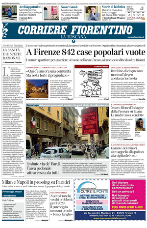 Prima pagina Corriere Fiorentino di oggi - Quotidiano regionale