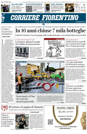 Prima pagina Corriere Fiorentino di oggi - Quotidiano regionale