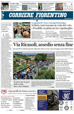 Prima pagina Corriere Fiorentino di oggi - Quotidiano regionale