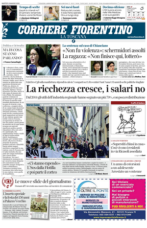 Prima pagina Corriere Fiorentino di oggi - Quotidiano regionale