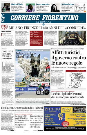 Prima pagina Corriere Fiorentino di oggi - Quotidiano regionale