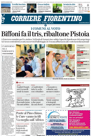 Prima pagina Corriere Fiorentino di oggi - Quotidiano regionale