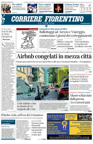 Prima pagina Corriere Fiorentino di oggi - Quotidiano regionale