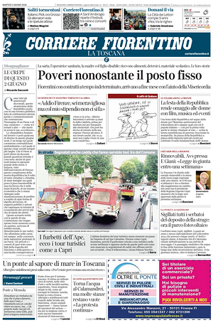 Prima pagina Corriere Fiorentino di oggi - Quotidiano regionale