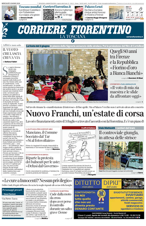 Prima pagina Corriere Fiorentino di oggi - Quotidiano regionale