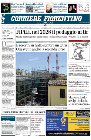 Prima pagina Corriere Fiorentino di oggi - Quotidiano regionale