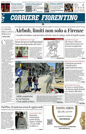 Prima pagina Corriere Fiorentino di oggi - Quotidiano regionale