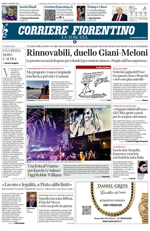 Prima pagina Corriere Fiorentino di oggi - Quotidiano regionale