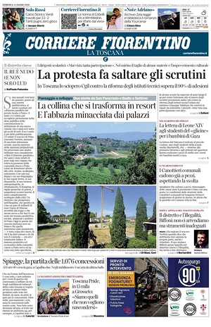 Prima pagina Corriere Fiorentino di oggi - Quotidiano regionale