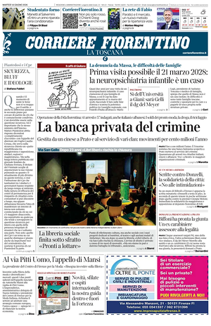 Prima pagina Corriere Fiorentino di oggi - Quotidiano regionale