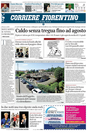 Prima pagina Corriere Fiorentino di oggi - Quotidiano regionale