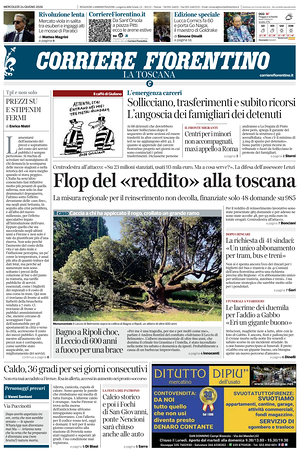 Prima pagina Corriere Fiorentino di oggi - Quotidiano regionale