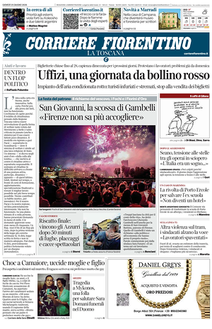 Prima pagina Corriere Fiorentino di oggi - Quotidiano regionale