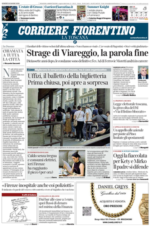 Prima pagina Corriere Fiorentino di oggi - Quotidiano regionale