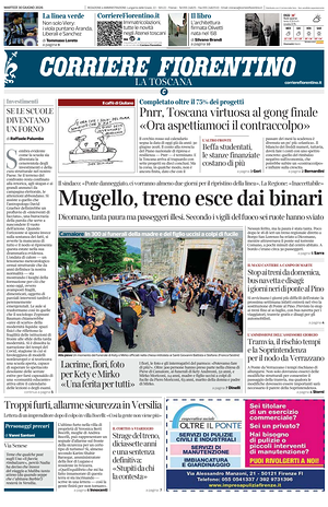 Prima pagina Corriere Fiorentino di oggi - Quotidiano regionale