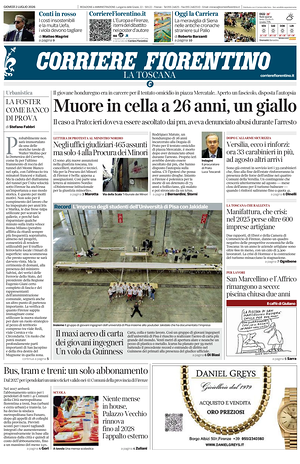 Prima pagina Corriere Fiorentino di oggi - Quotidiano regionale