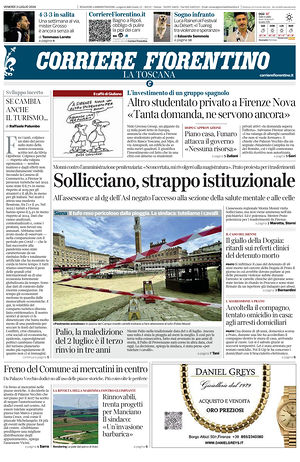 Prima pagina Corriere Fiorentino di oggi - Quotidiano regionale
