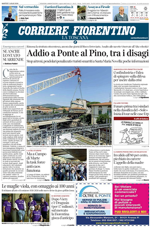 Prima pagina Corriere Fiorentino di oggi - Quotidiano regionale